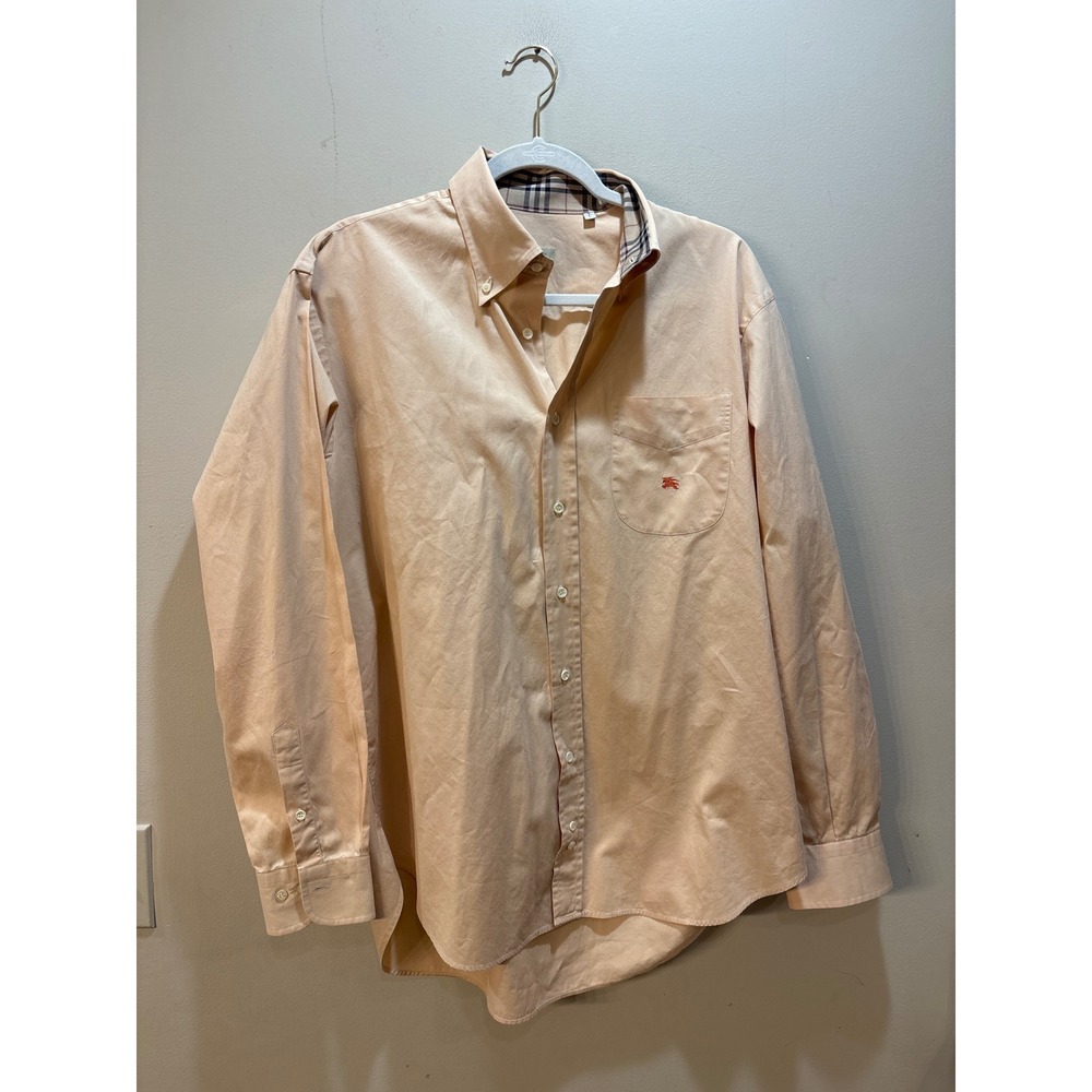 Burberry London Mens Peach Cotton Button Down Shirt Nova Check L E-LORAHY